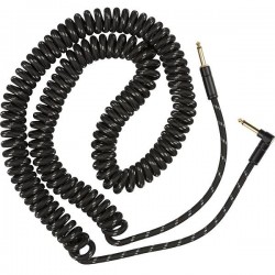 Deluxe Coil Instrument Cable, 30' - 9m, Straight/Angle, Black Tweed