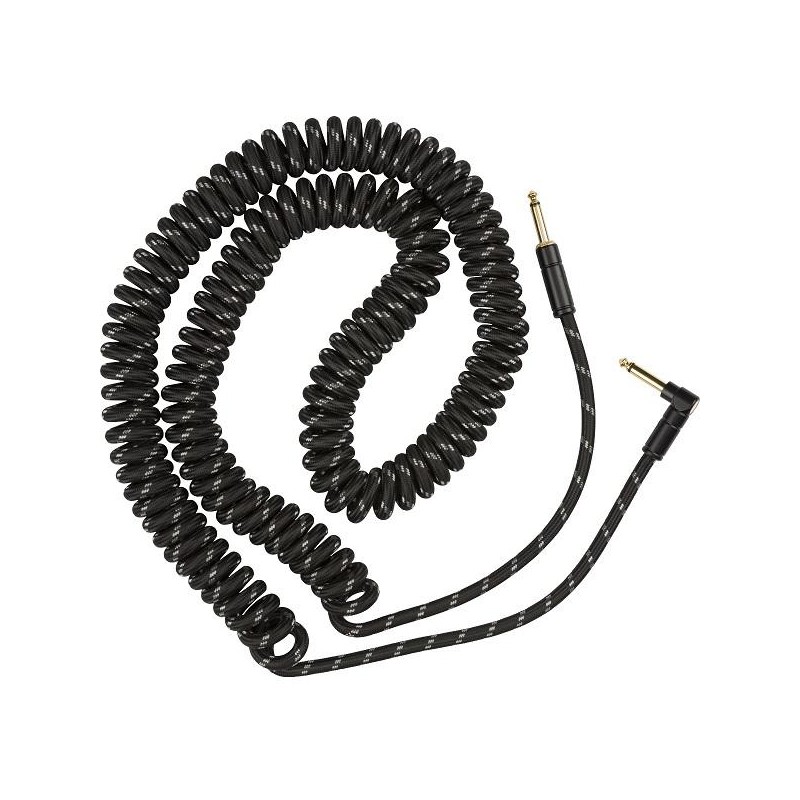 Deluxe Coil Instrument Cable, 30' - 9m, Straight/Angle, Black Tweed