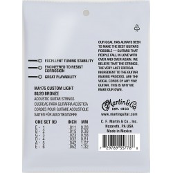 Cordes pour guitare acoustique folk Martin MA175 Custom Light (011-052)