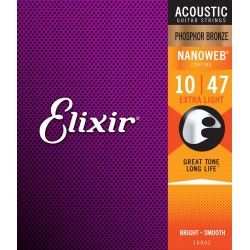 Cordes guitare acoustique Folk Elixir Nanoweb phosphore bronze 10-47
