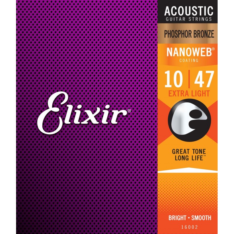 Cordes guitare acoustique Folk Elixir Nanoweb phosphore bronze 10-47