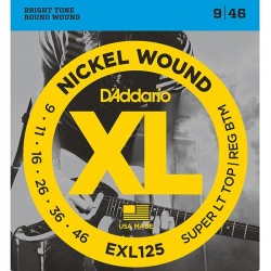 Cordes guitare électrique D'Addario EXL 125 El. Nickel Round W. .009-.046 Super Top / Reg. Bottom