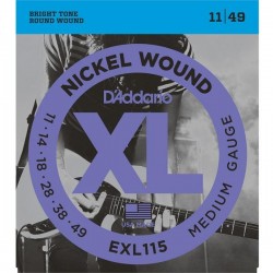 Cordes guitare électrique D'Addario EXL115 El. Nickel Round W. .011-.049 Jazz-Rock