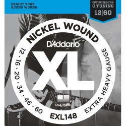 Cordes guitare électrique D'Addario EXL148 El. Nickel Round W. .012-.060 Extra Heavy, for Drop C Tuning