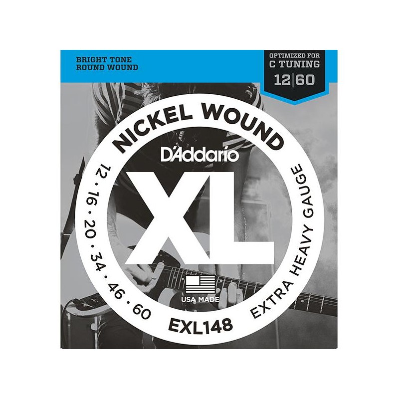 Cordes guitare électrique D'Addario EXL148 El. Nickel Round W. .012-.060 Extra Heavy, for Drop C Tuning