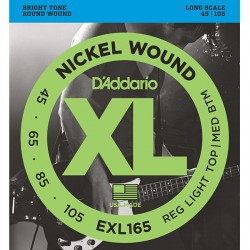 Cordes de basse éelectrique D'Addario EXL 165 El. Bass .045-.105 Nickel R/W. Long Scale Soft Top / Reg. Bottom