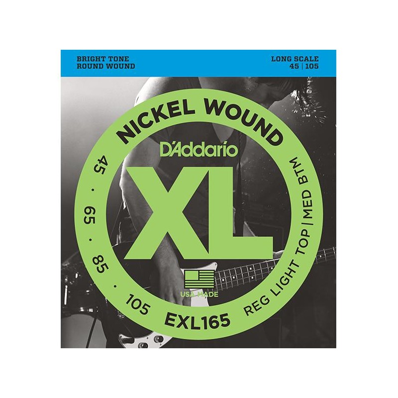 Cordes de basse éelectrique D'Addario EXL 165 El. Bass .045-.105 Nickel R/W. Long Scale Soft Top / Reg. Bottom