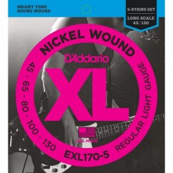 Cordes de basses 5 CORDES électrique D'Addario EXL1705 El. Bass 5-String .045-.130 Nickel R/W. Long Scale Soft