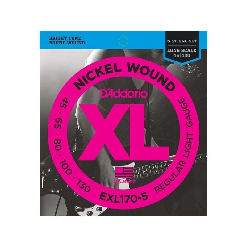 Cordes de basses 5 CORDES électrique D'Addario EXL1705 El. Bass 5-String .045-.130 Nickel R/W. Long Scale Soft