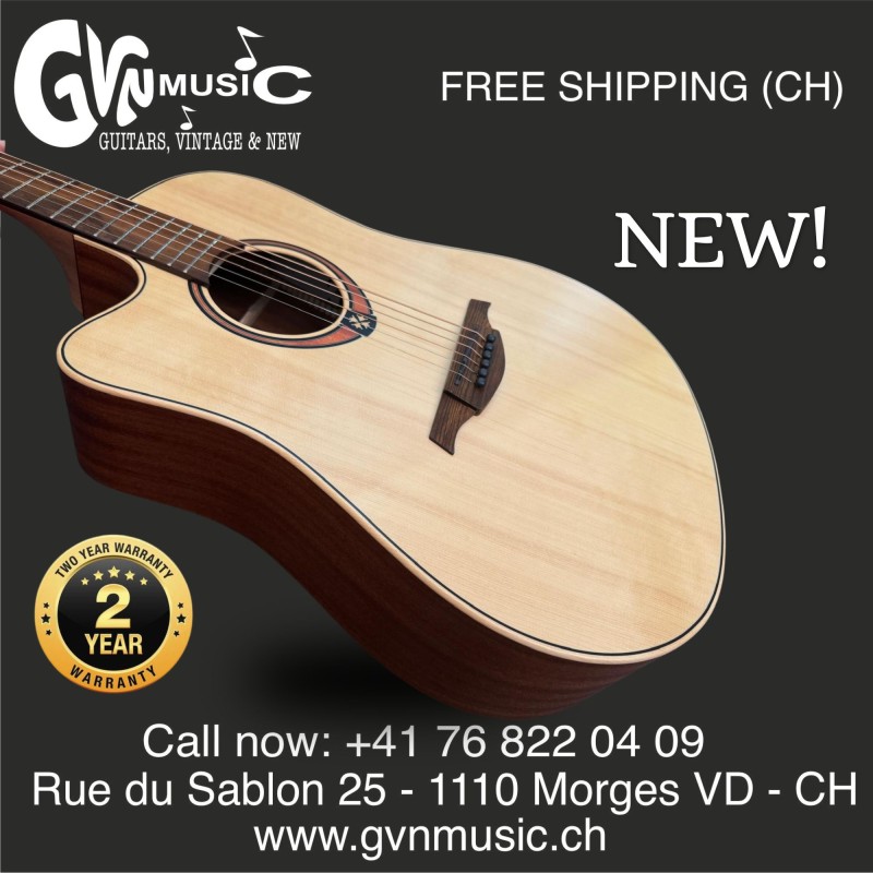 LAG Western Electroacoustic Left Gaucher Dreadnought Cutaway